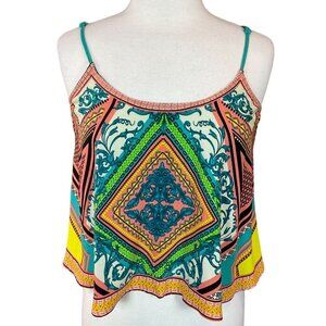 Billy By Flying Tomato Women's Scarf Print Cami Crop Top Adjustable Straps Color